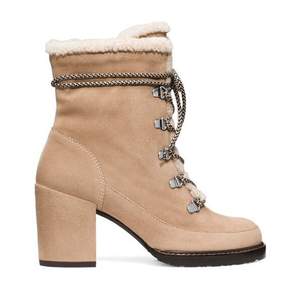Stuart Weitzman Tan Shearling Lace Up Suede Yukon Boots Size 7 - Picture 1 of 9